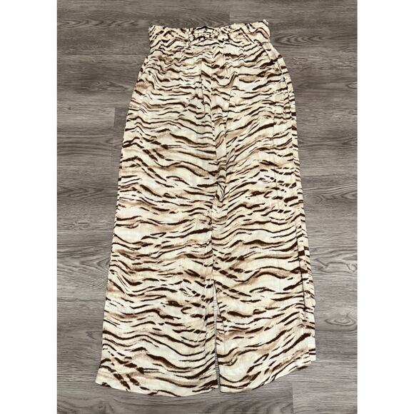 INC International Brown Zebra Animal Print Wide Leg Pants Boho Medium Fall - Picture 2 of 6